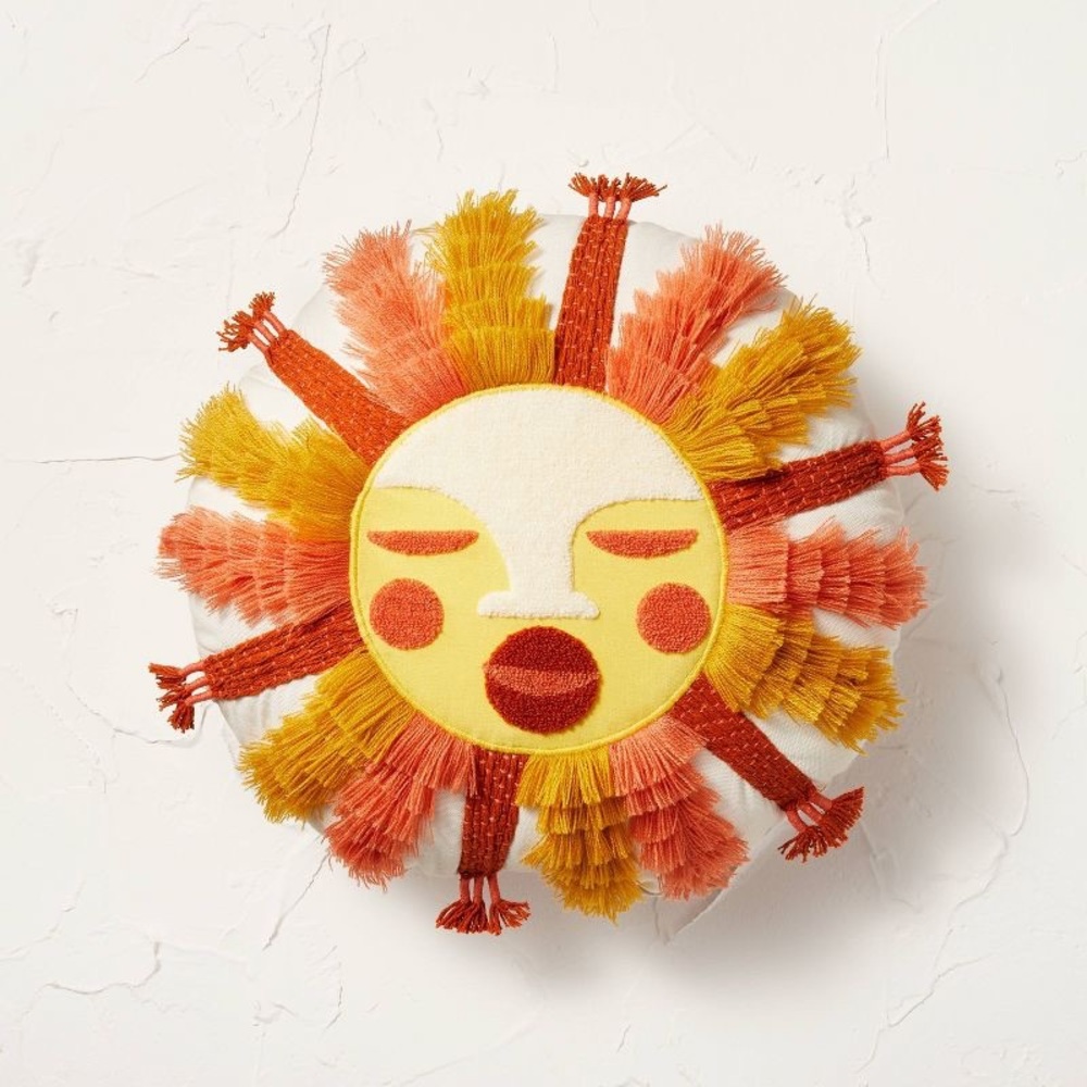 X2 OPALHOUSE X JUNGALOW Fringed and Embroidered Sun Round Throw Pillow Gold